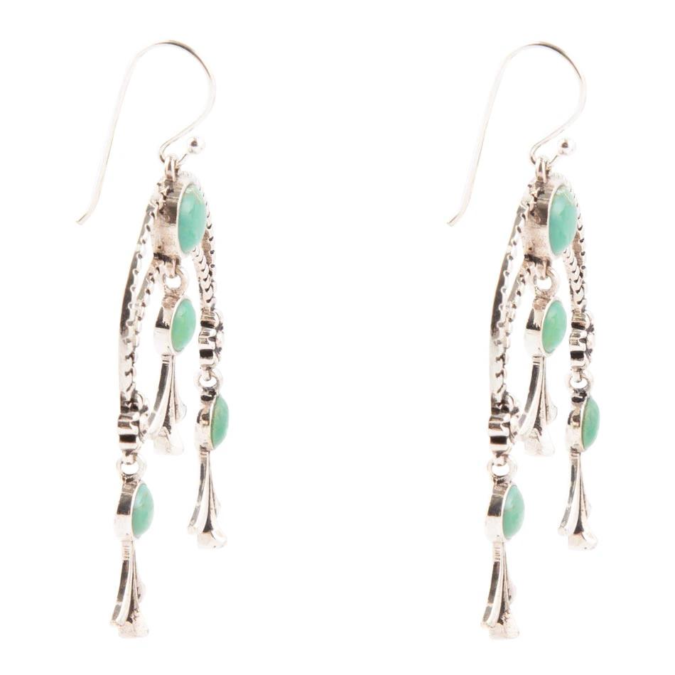 Floral Chandelier Blue Turquoise and Sterling Silver Earrings by Barse Jewelry