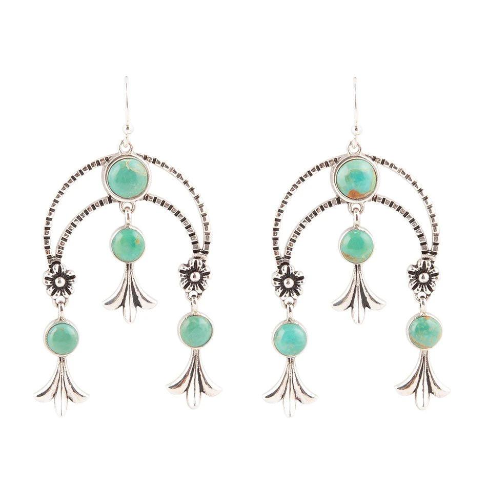 Floral Chandelier Blue Turquoise and Sterling Silver Earrings by Barse Jewelry