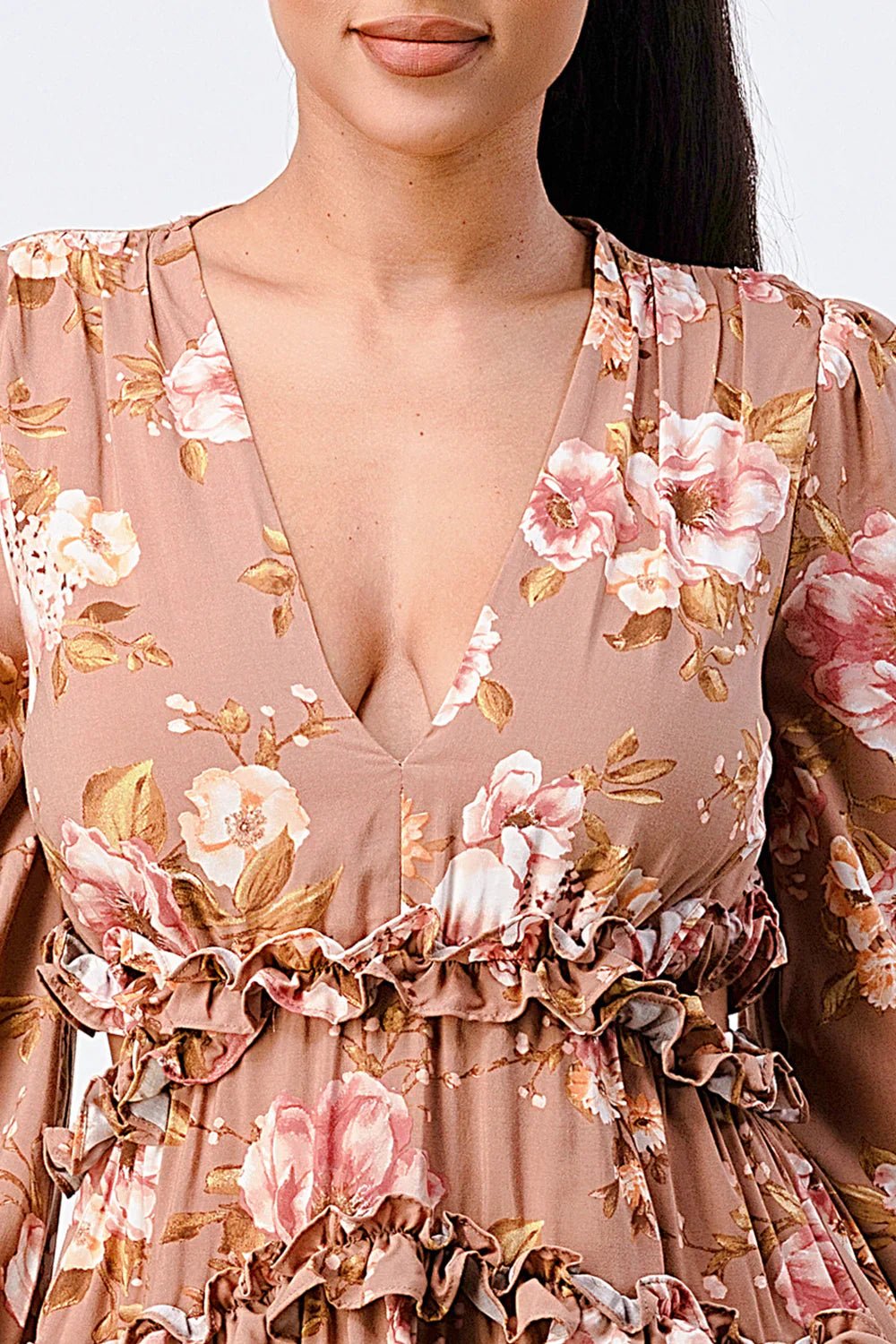FLORAL CHIFFON V - NECK MINI DRESS Dress La Vie Bien FLORAL CHIFFON V - NECK MINI DRESS