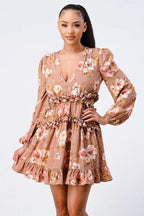 FLORAL CHIFFON V - NECK MINI DRESS Dress La Vie Bien FLORAL CHIFFON V - NECK MINI DRESS