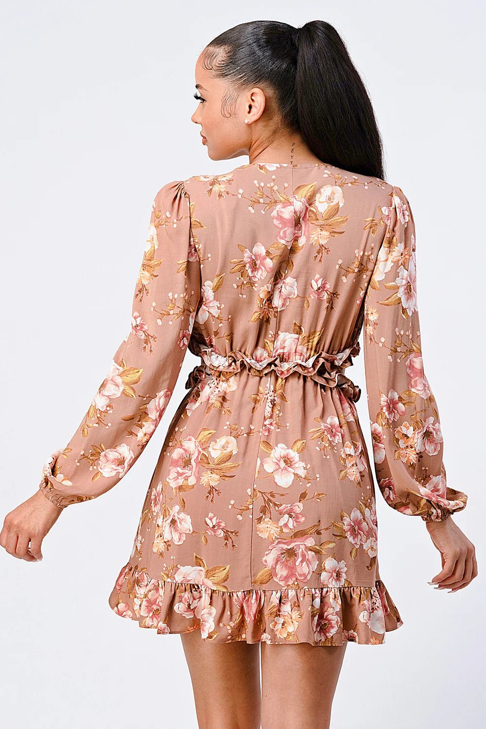 FLORAL CHIFFON V - NECK MINI DRESS Dress La Vie Bien FLORAL CHIFFON V - NECK MINI DRESS