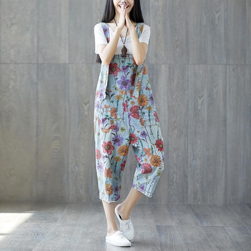 Floral Denim Overall