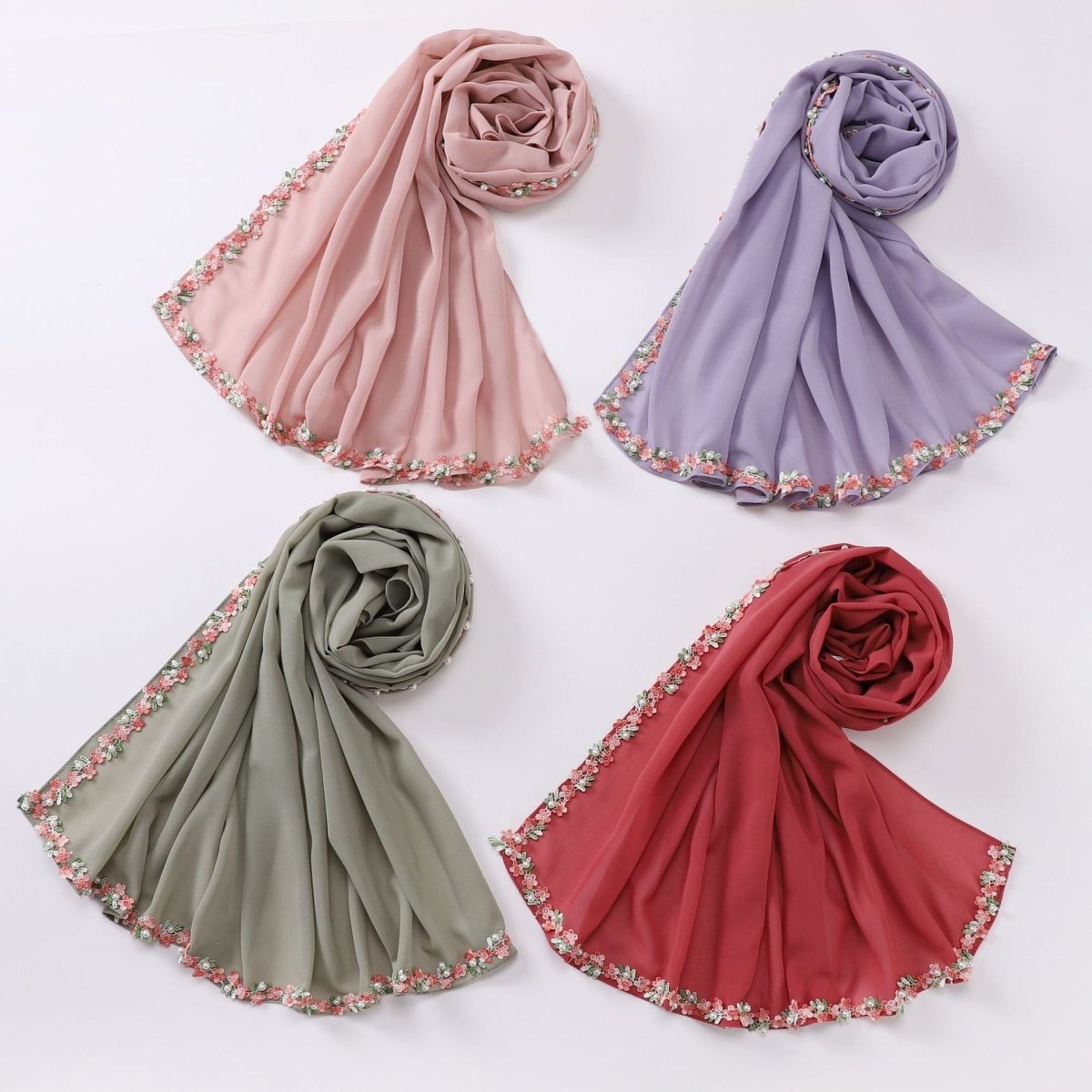 Floral Embellished Chiffon Hijab Scarf (MH221) La Vie Bien Floral Embellished Chiffon Hijab Scarf (MH221)