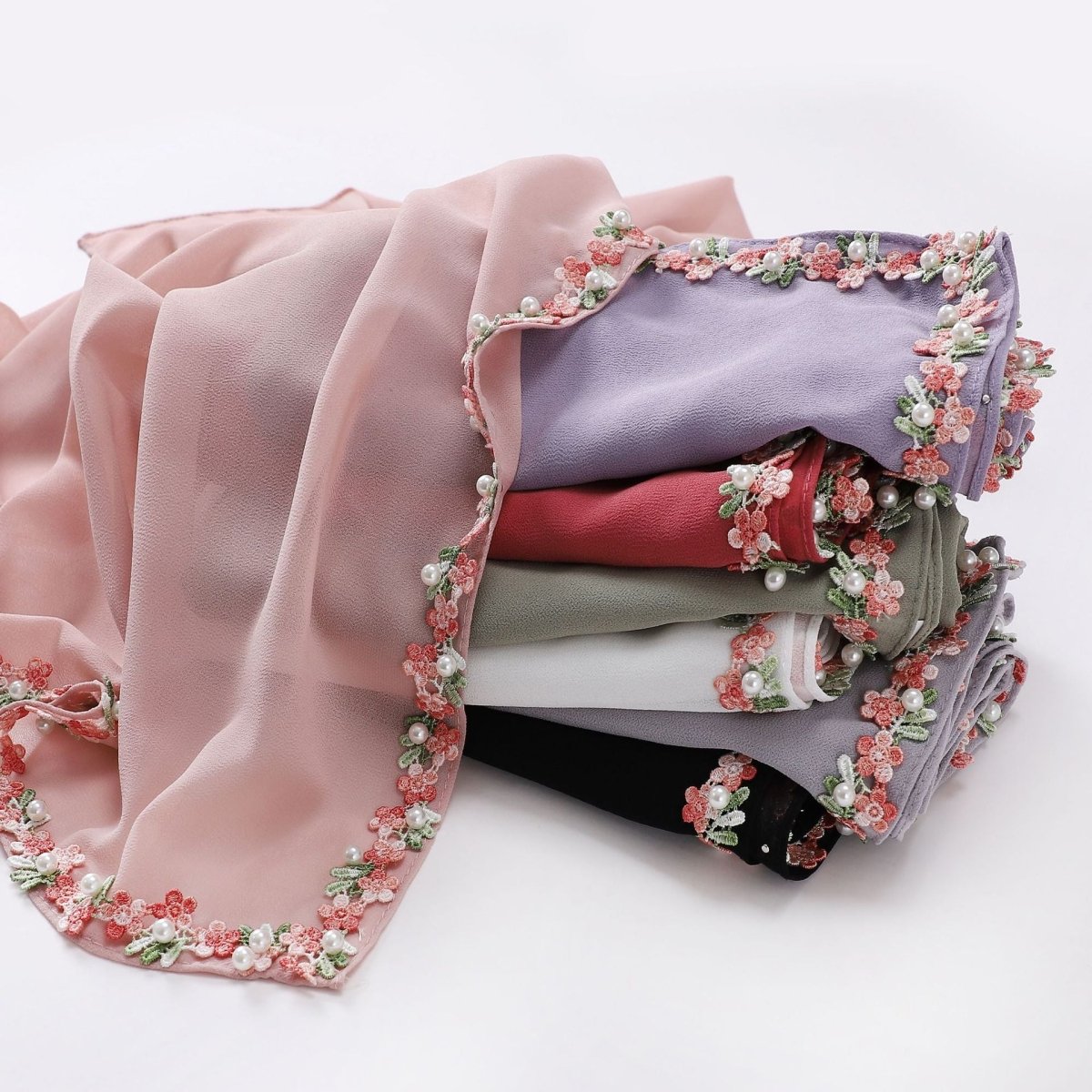 Floral Embellished Chiffon Hijab Scarf (MH221) La Vie Bien Floral Embellished Chiffon Hijab Scarf (MH221)