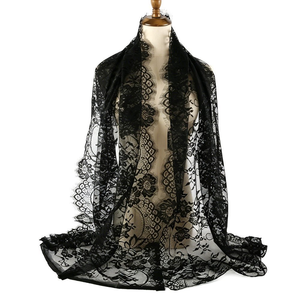 Floral Lace Hijab with Eyelash Fringe Edge(MH237) La Vie Bien Floral Lace Hijab with Eyelash Fringe Edge(MH237)