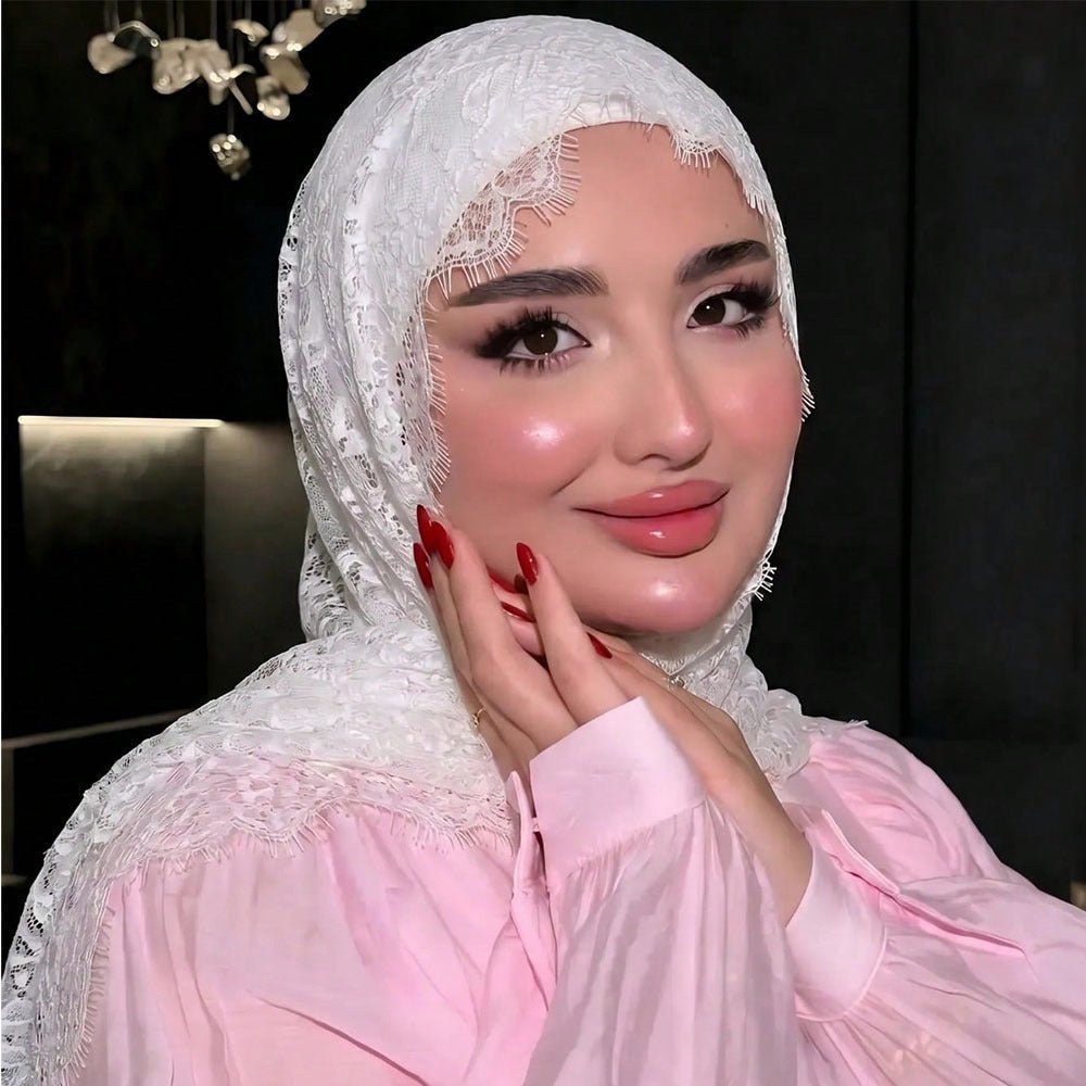 Floral Lace Hijab with Eyelash Fringe Edge(MH237) La Vie Bien Floral Lace Hijab with Eyelash Fringe Edge(MH237)