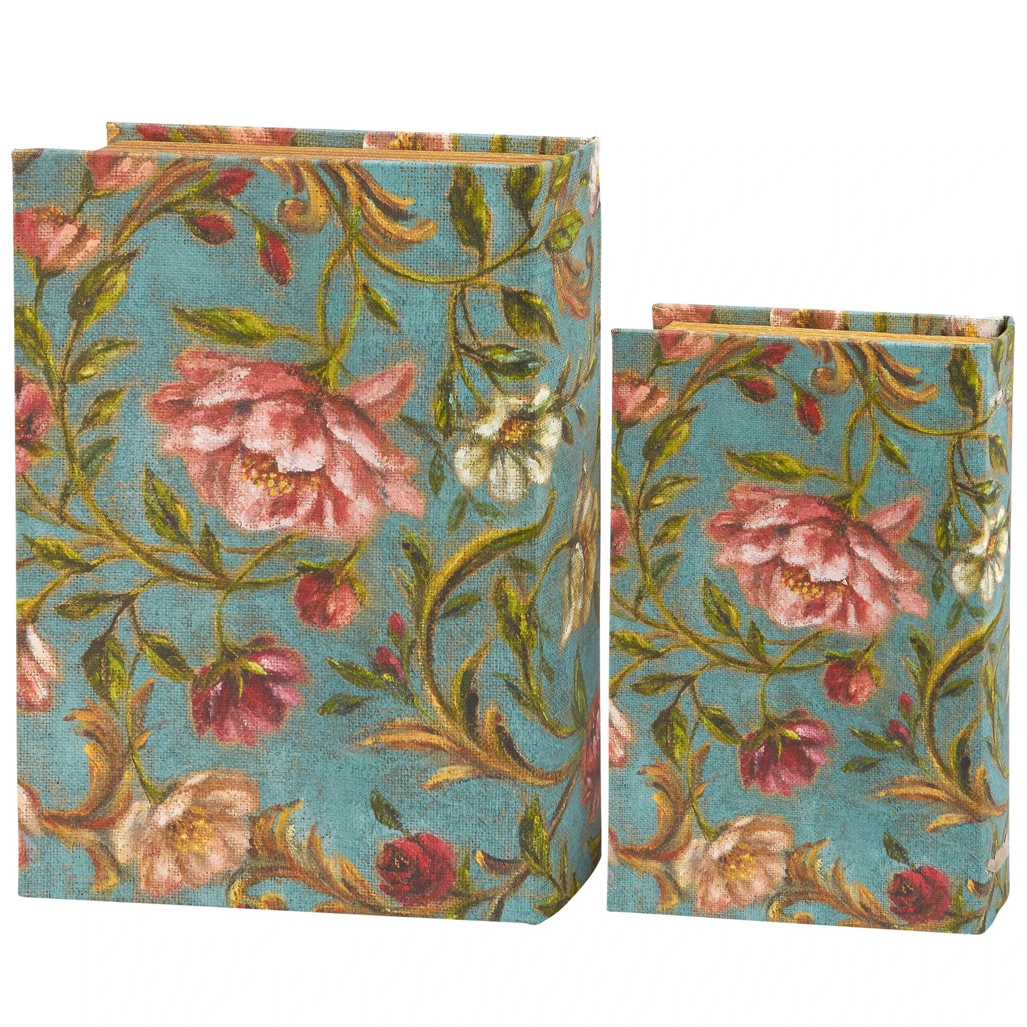 Floral Nouveau Book Box Set Of 2 | Vintage Designs Book Shaped Trinket Storage Box by The Bullish Store