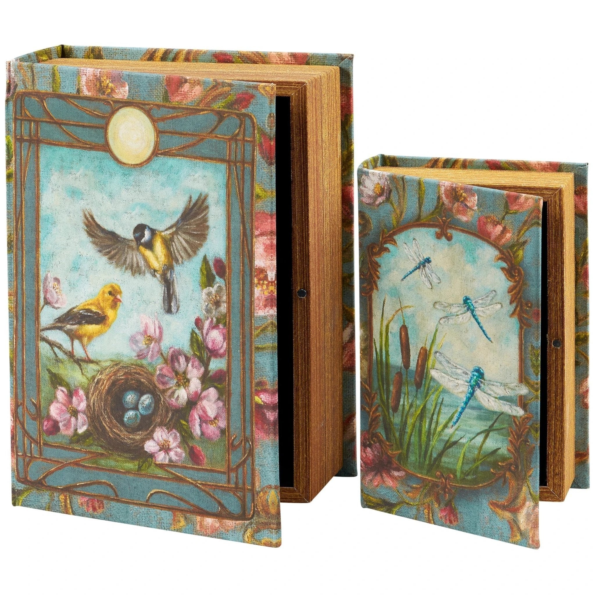 Floral Nouveau Book Box Set Of 2 | Vintage Designs Book Shaped Trinket Storage Box by The Bullish Store