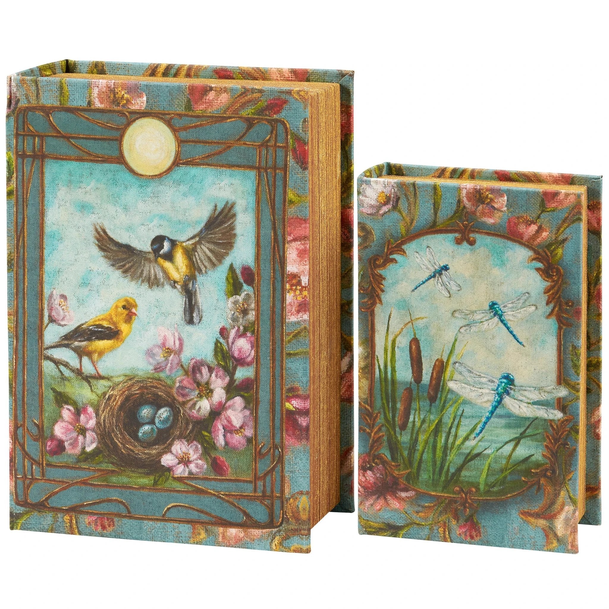 Floral Nouveau Book Box Set Of 2 | Vintage Designs Book Shaped Trinket Storage Box by The Bullish Store