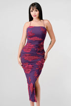 FLORAL PRINT MESH SIDE SLIT DRAWSTRING BACK SLITTED BODYCON MIDI DRESS Dress La Vie Bien FLORAL PRINT MESH SIDE SLIT DRAWSTRING BACK SLITTED BODYCON MIDI DRESS