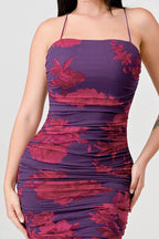 FLORAL PRINT MESH SIDE SLIT DRAWSTRING BACK SLITTED BODYCON MIDI DRESS Dress La Vie Bien FLORAL PRINT MESH SIDE SLIT DRAWSTRING BACK SLITTED BODYCON MIDI DRESS