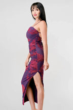 FLORAL PRINT MESH SIDE SLIT DRAWSTRING BACK SLITTED BODYCON MIDI DRESS Dress La Vie Bien FLORAL PRINT MESH SIDE SLIT DRAWSTRING BACK SLITTED BODYCON MIDI DRESS