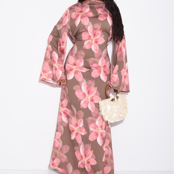 Floral Print Washed Crinkle Maxi Dress(MS437) La Vie Bien Floral Print Washed Crinkle Maxi Dress(MS437)