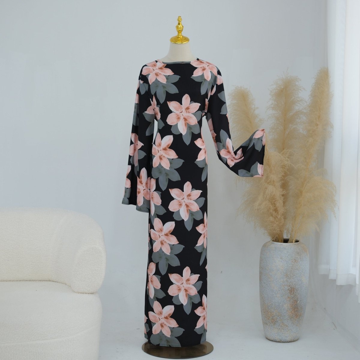 Floral Print Washed Crinkle Maxi Dress(MS437) La Vie Bien Floral Print Washed Crinkle Maxi Dress(MS437)