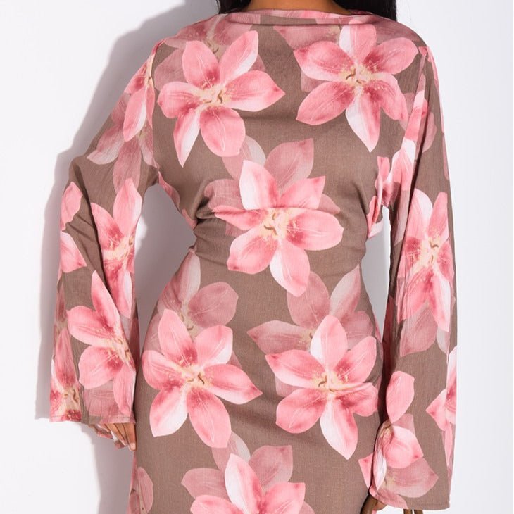 Floral Print Washed Crinkle Maxi Dress(MS437) La Vie Bien Floral Print Washed Crinkle Maxi Dress(MS437)