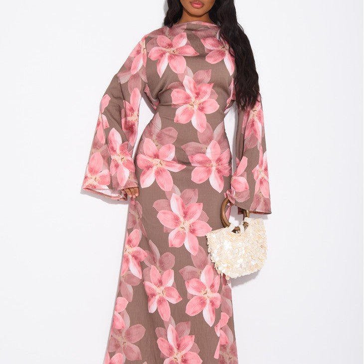 Floral Print Washed Crinkle Maxi Dress(MS437) La Vie Bien Floral Print Washed Crinkle Maxi Dress(MS437)