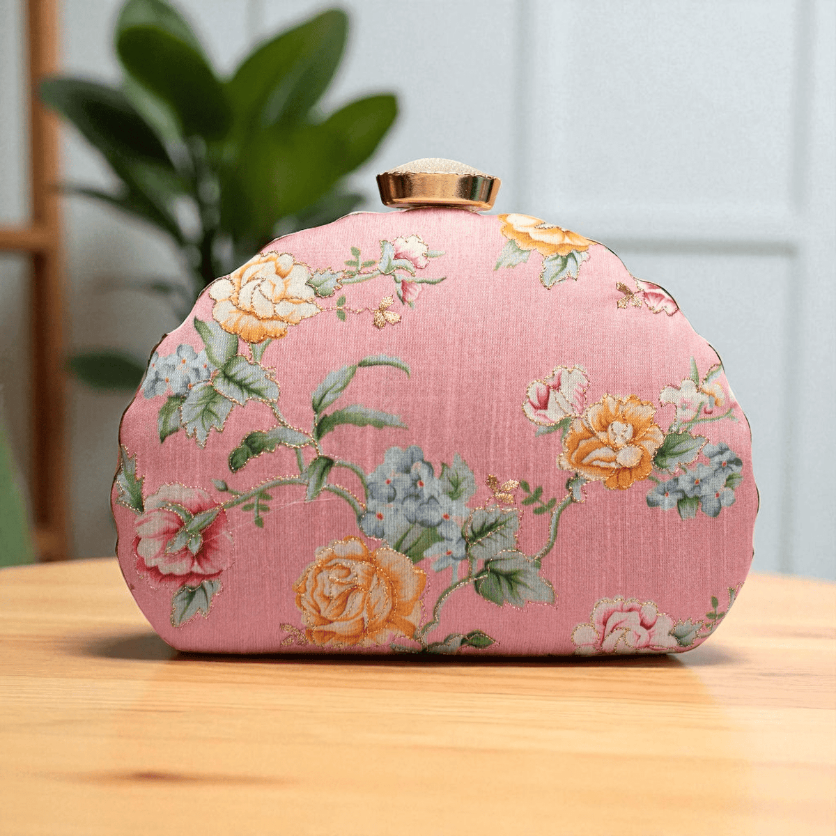 Floral Printed Zari Embroidery Clutch Clutch La Vie Bien Floral Printed Zari Embroidery Clutch
