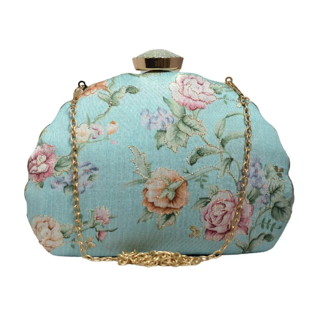 Floral Printed Zari Embroidery Clutch Clutch La Vie Bien Floral Printed Zari Embroidery Clutch