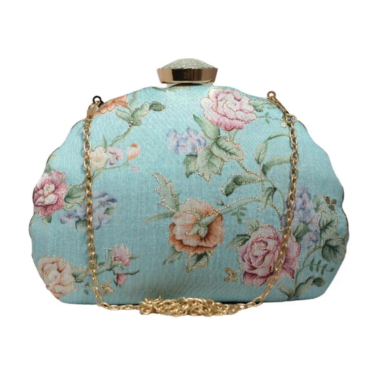 Floral Printed Zari Embroidery Clutch Clutch La Vie Bien Floral Printed Zari Embroidery Clutch