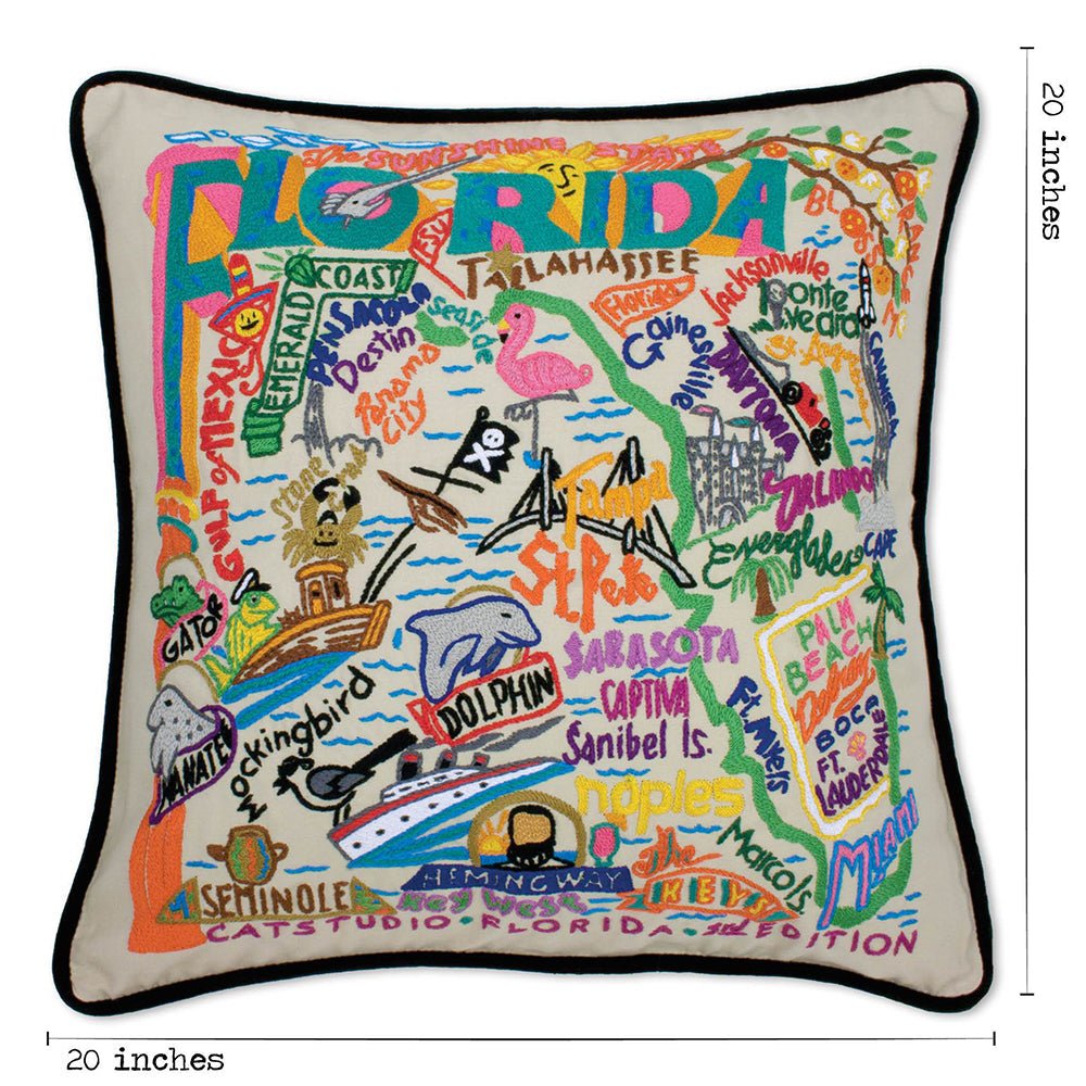 Florida Hand - Embroidered Pillow Pillows La Vie Bien Florida Hand - Embroidered Pillow