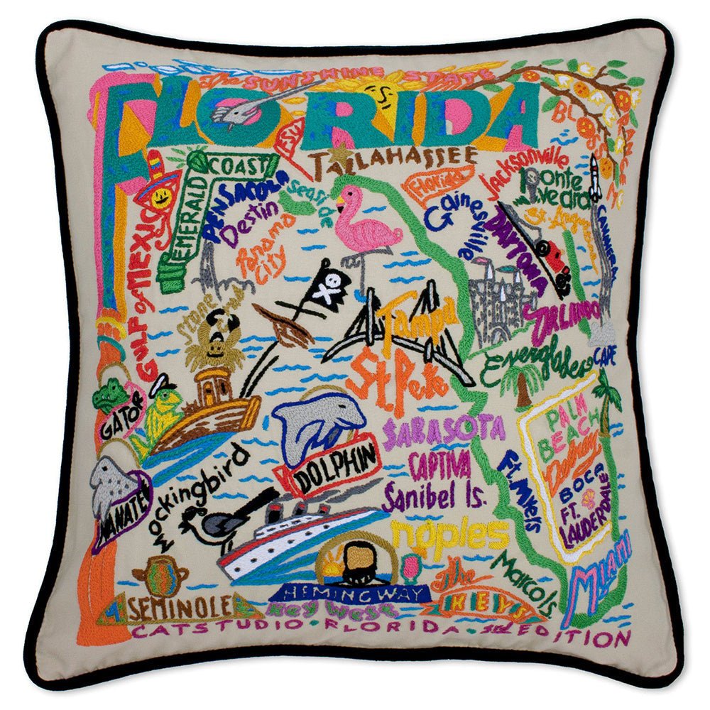 Florida Hand - Embroidered Pillow Pillows La Vie Bien Florida Hand - Embroidered Pillow
