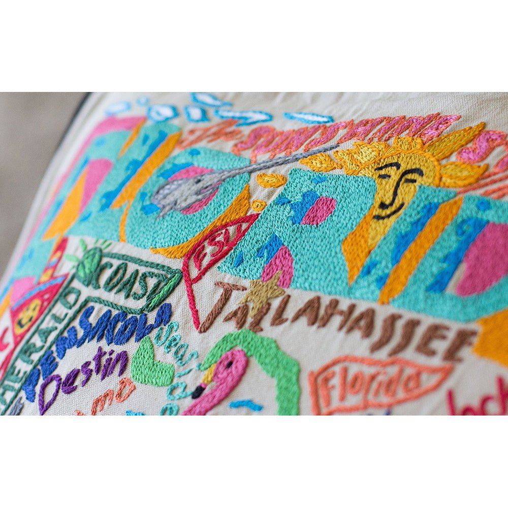 Florida Hand - Embroidered Pillow Pillows La Vie Bien Florida Hand - Embroidered Pillow
