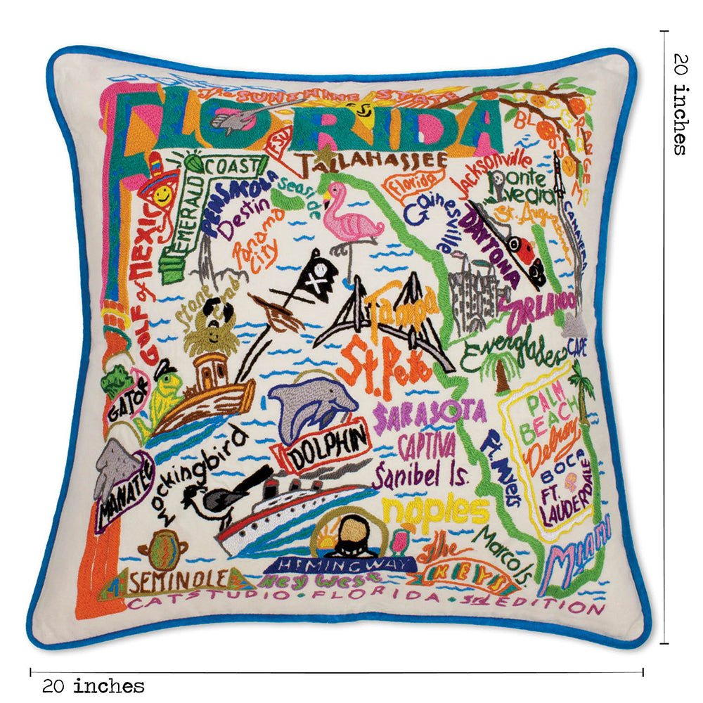 Florida Hand - Embroidered Pillow Pillows La Vie Bien Florida Hand - Embroidered Pillow