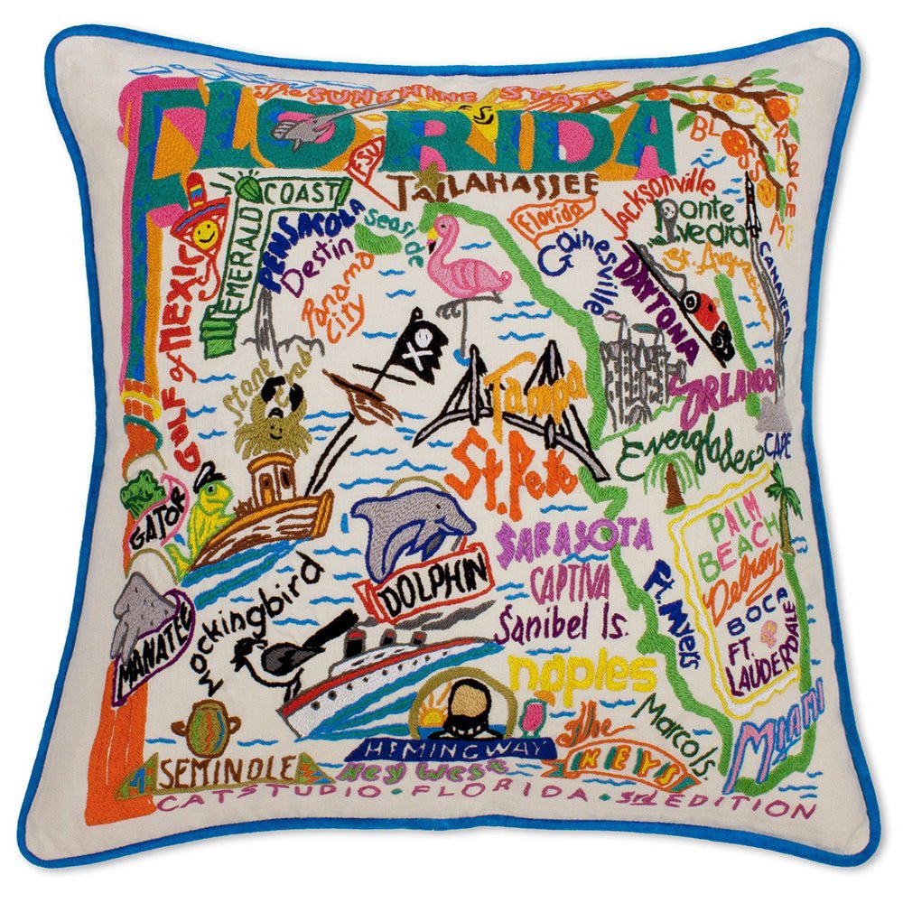 Florida Hand - Embroidered Pillow Pillows La Vie Bien Florida Hand - Embroidered Pillow