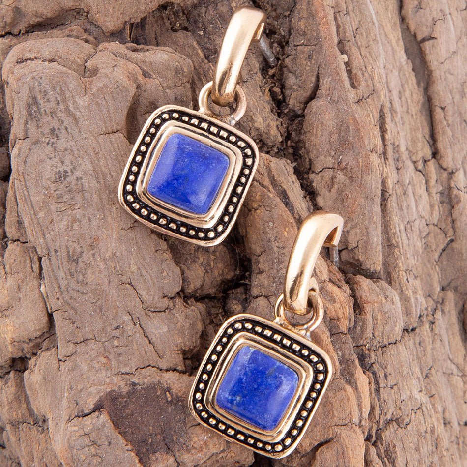 Flourish Blue Lapis Golden Drop Earrings