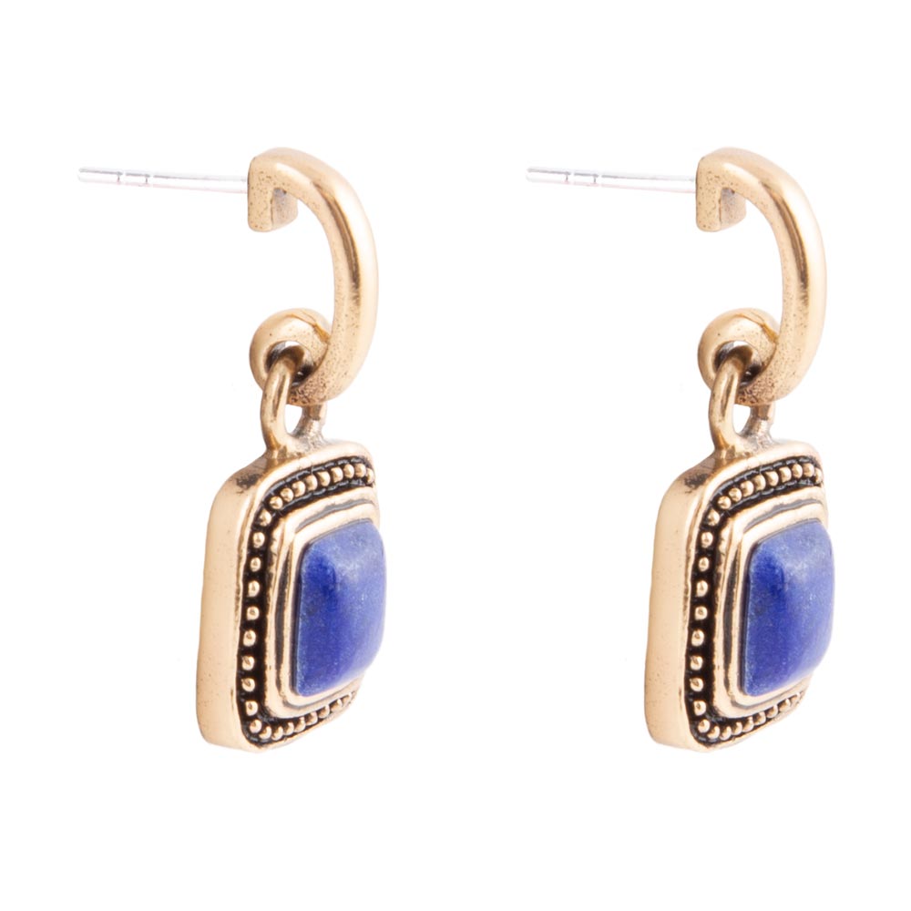 Flourish Blue Lapis Golden Drop Earrings