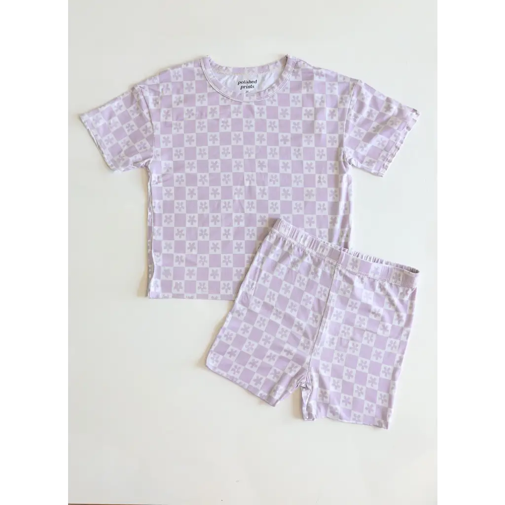 Lavender Checker Short Set in Soft Bamboo Blend
