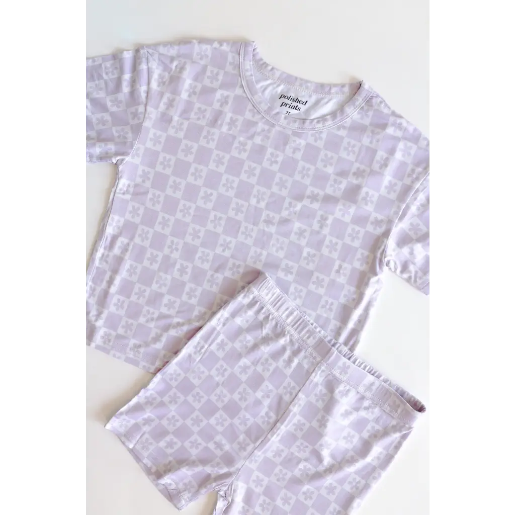 Lavender Checker Short Set in Soft Bamboo Blend