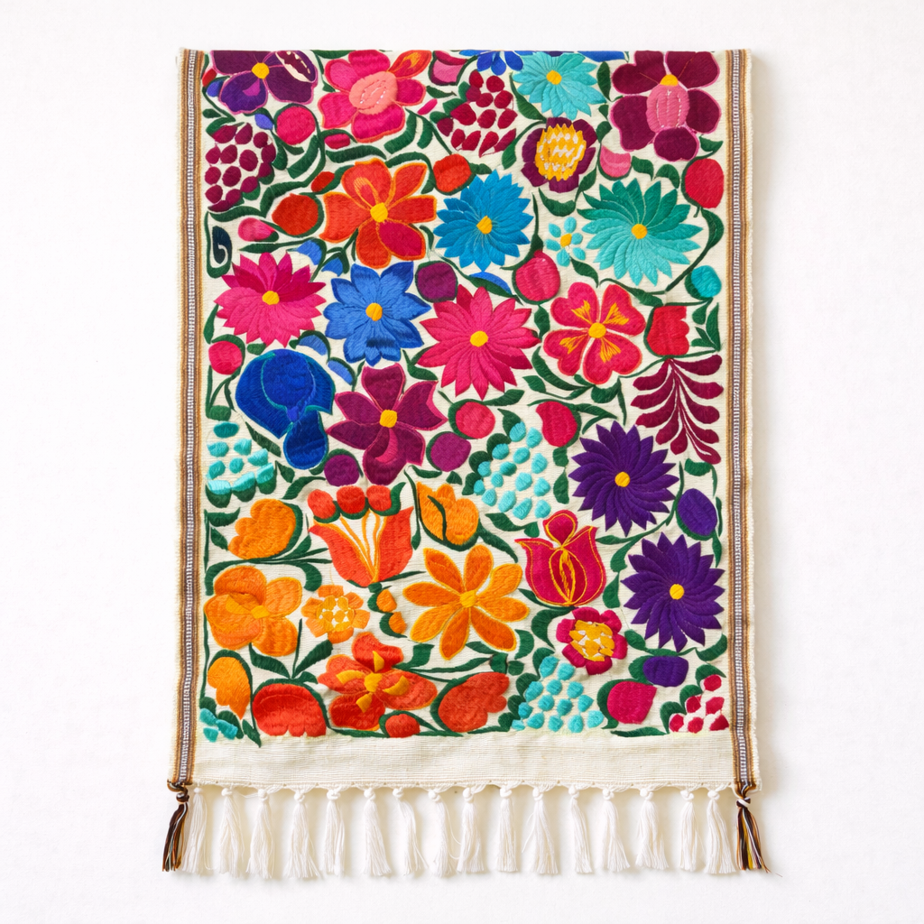 Flower Embroidered Table Runner - Guatemala Decor La Vie Bien Flower Embroidered Table Runner - Guatemala