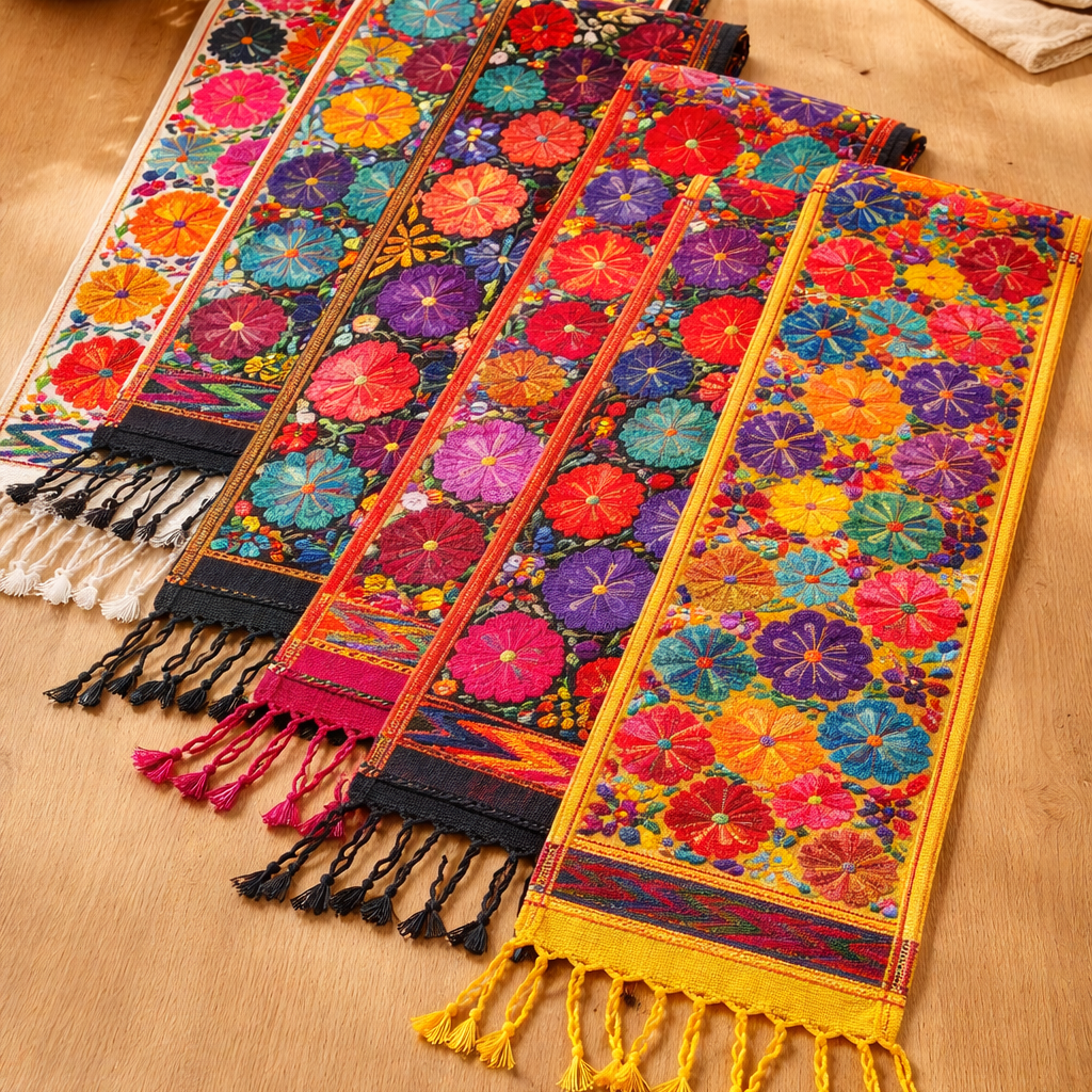 Flower Embroidered Table Runner - Guatemala Decor La Vie Bien Flower Embroidered Table Runner - Guatemala