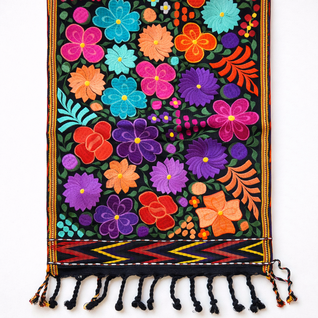 Flower Embroidered Table Runner - Guatemala Decor La Vie Bien Flower Embroidered Table Runner - Guatemala