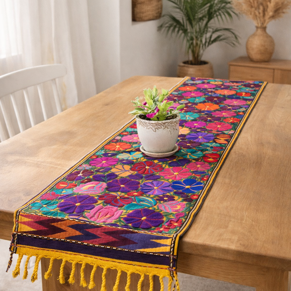Flower Embroidered Table Runner - Guatemala Decor La Vie Bien Flower Embroidered Table Runner - Guatemala