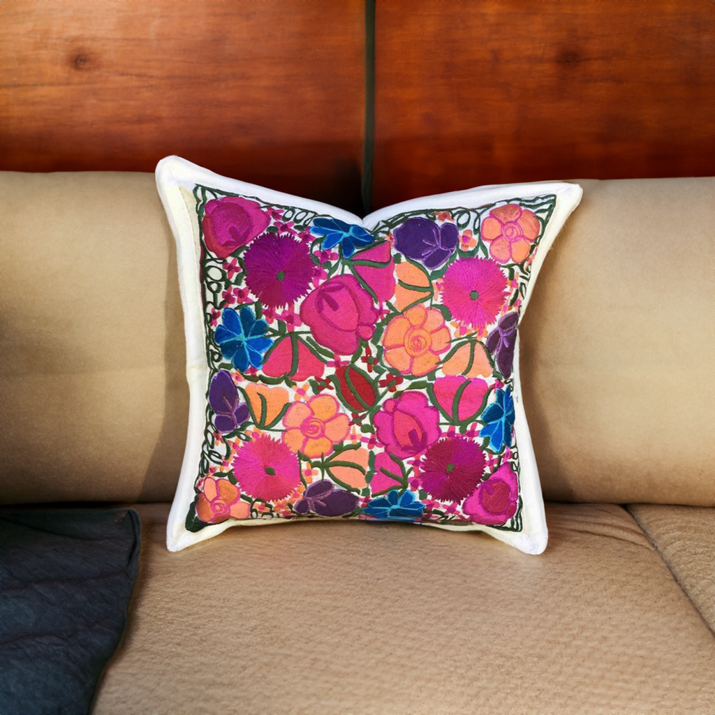 Flower Fields Embroidered Pillow Cover - Guatemala Decor La Vie Bien Flower Fields Embroidered Pillow Cover - Guatemala