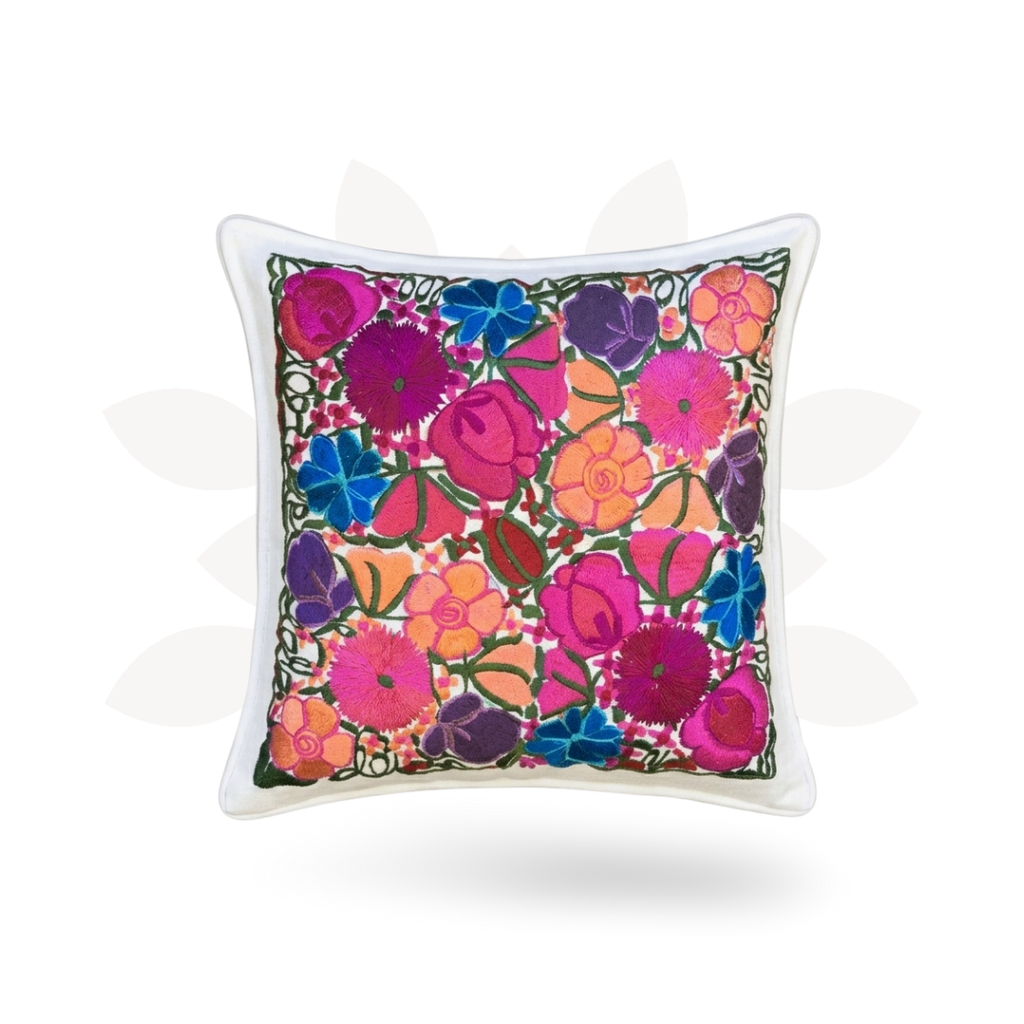 Flower Fields Embroidered Pillow Cover - Guatemala Decor La Vie Bien Flower Fields Embroidered Pillow Cover - Guatemala