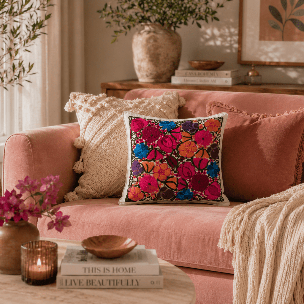 Flower Fields Embroidered Pillow Cover - Guatemala Decor La Vie Bien Flower Fields Embroidered Pillow Cover - Guatemala