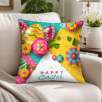 Flowers and Eggs Easter Throw Cushion Pillow Cover Easter > Pillow Covers La Vie Bien Flowers and Eggs Easter Throw Cushion Pillow Cover