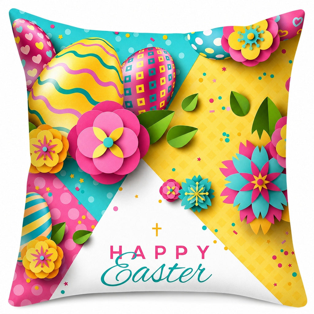 Flowers and Eggs Easter Throw Cushion Pillow Cover Easter > Pillow Covers La Vie Bien Flowers and Eggs Easter Throw Cushion Pillow Cover