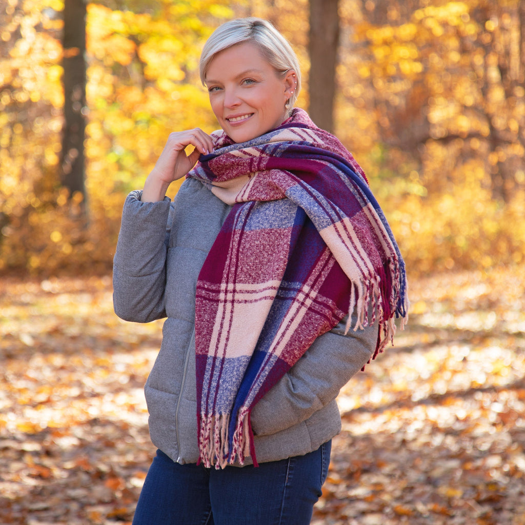 Fluffy Plaid Tassel Trim Scarf Scarves & Bandanas La Vie Bien Fluffy Plaid Tassel Trim Scarf