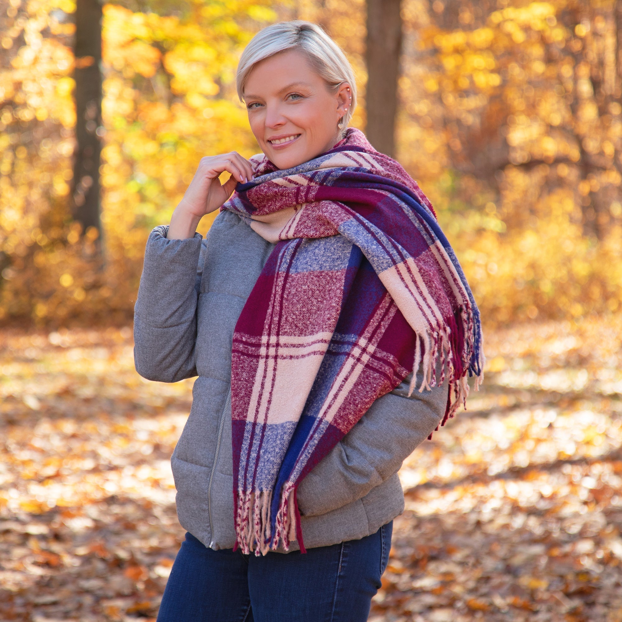 Fluffy Plaid Tassel Trim Scarf Scarves & Bandanas La Vie Bien Fluffy Plaid Tassel Trim Scarf