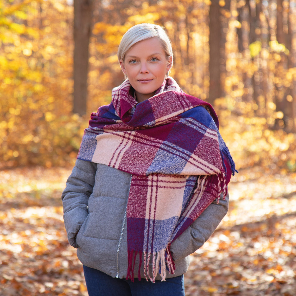 Fluffy Plaid Tassel Trim Scarf Scarves & Bandanas La Vie Bien Fluffy Plaid Tassel Trim Scarf