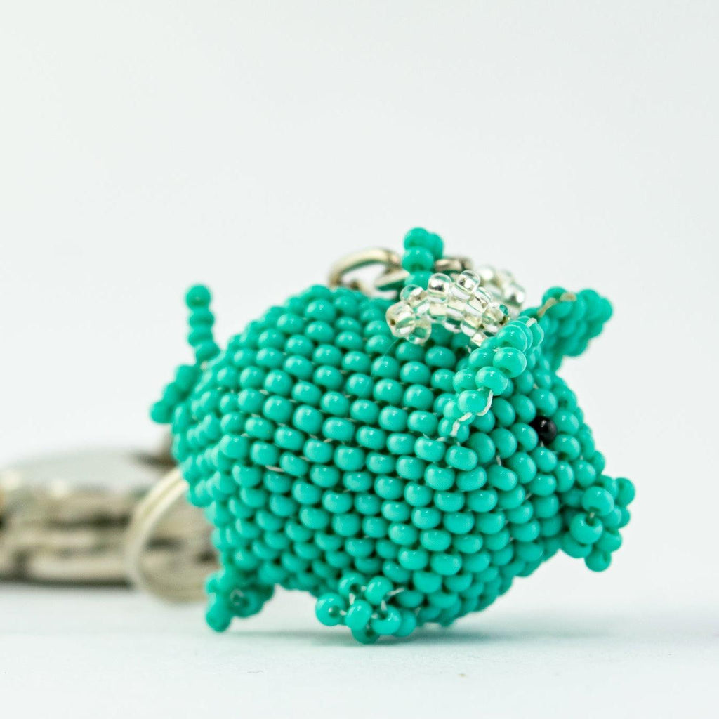 Flying Pig Seed Bead Pink Handmade Keychain - Guatemala Keychains La Vie Bien Flying Pig Seed Bead Pink Handmade Keychain - Guatemala