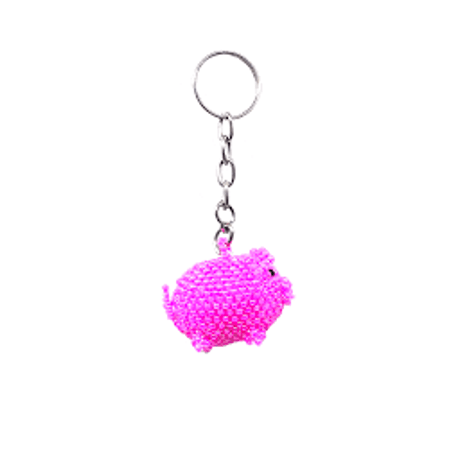 Flying Pig Seed Bead Pink Handmade Keychain - Guatemala Keychains La Vie Bien Flying Pig Seed Bead Pink Handmade Keychain - Guatemala