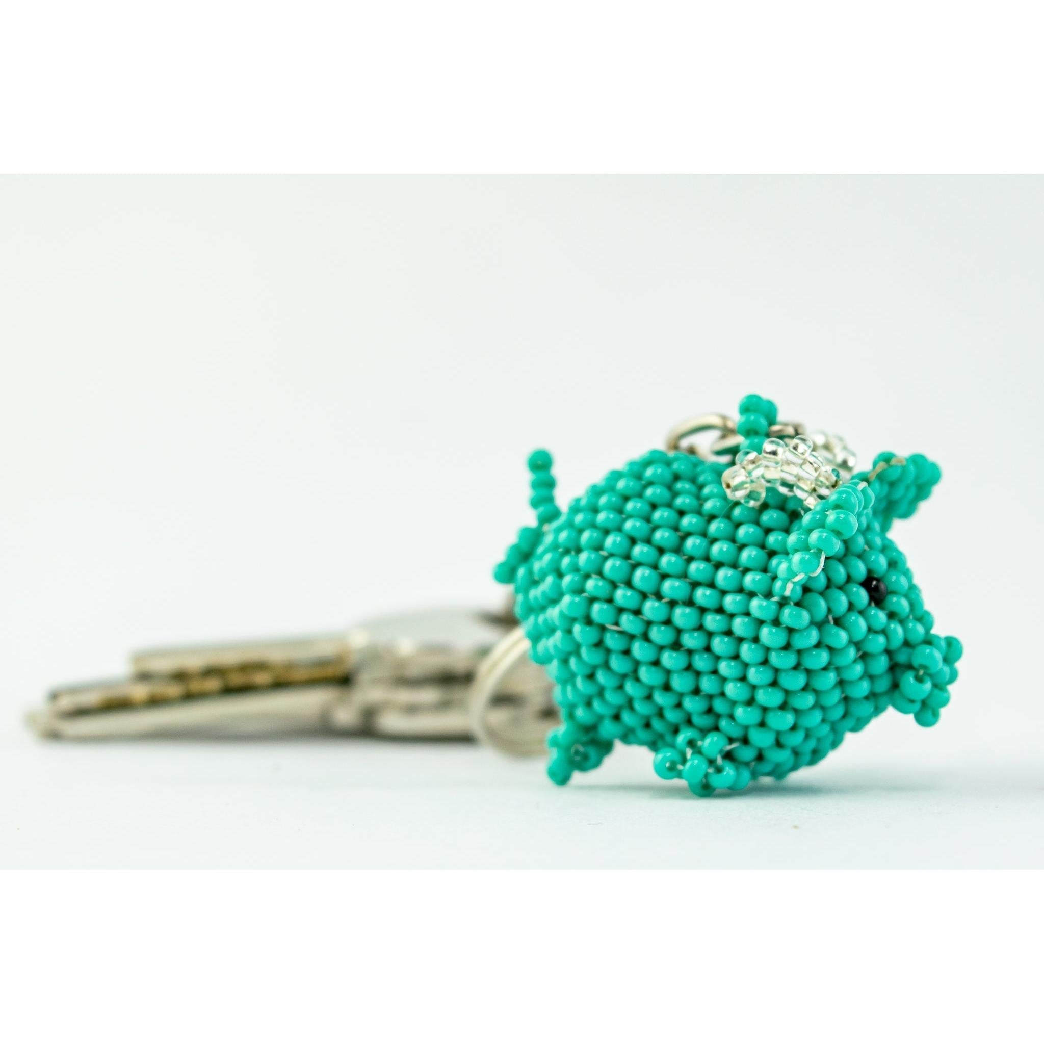 Flying Pig Seed Bead Pink Handmade Keychain - Guatemala Keychains La Vie Bien Flying Pig Seed Bead Pink Handmade Keychain - Guatemala