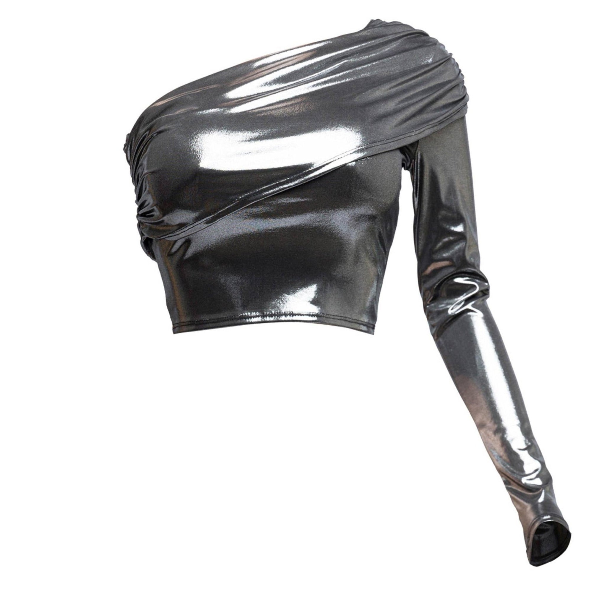 Fold Over One Shoulder Top in Liquid Metal [Sizes S - L]