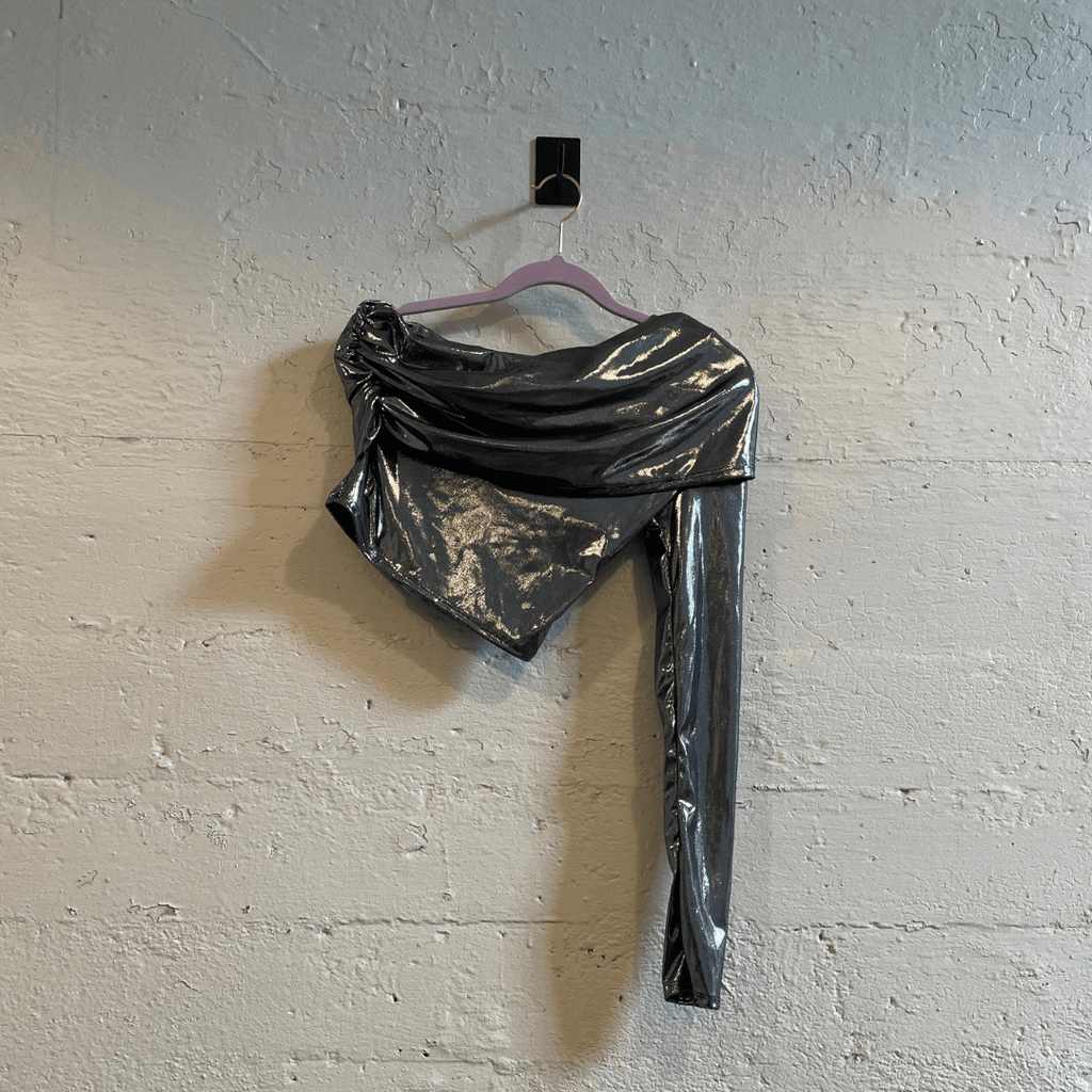 Fold Over One Shoulder Top in Liquid Metal [Sizes S - L]