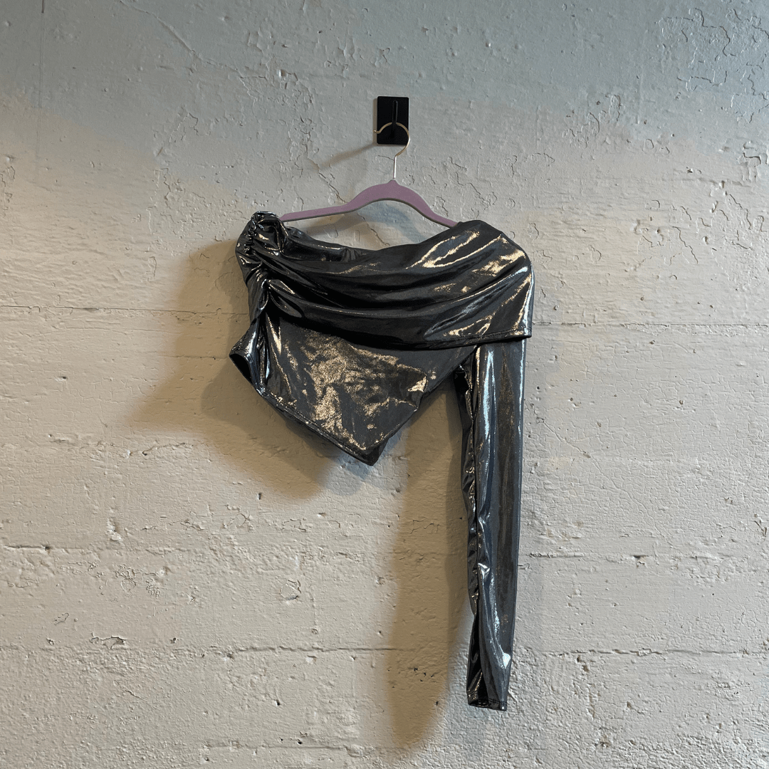 Fold Over One Shoulder Top in Liquid Metal [Sizes S - L]